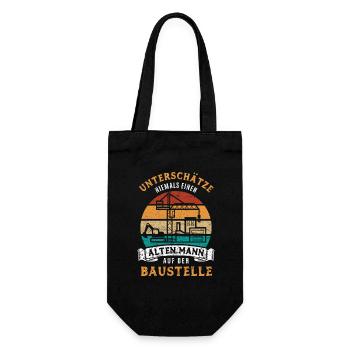 Unterschätze nie einen alten Mann auf Baustelle - Geschenkbeutel für Flaschen - Schwarz - Vorne