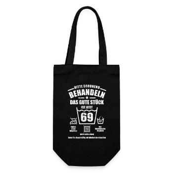 Schonend behandeln - 69. Geburtstag Geschenk - Geschenkbeutel für Flaschen - Schwarz - Vorne