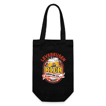 Leverkusen & Bier darum bin ich hier - Spruch - Geschenkbeutel für Flaschen - Schwarz - Vorne
