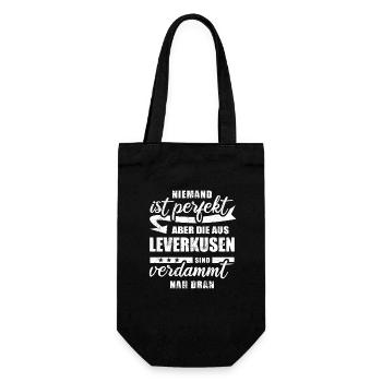 Niemand ist perfekt - Leverkusen - Spruch - Geschenkbeutel für Flaschen - Schwarz - Vorne