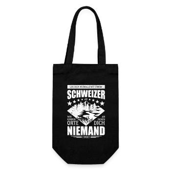 Leg dich nicht mit einem Schweizer an - Spruch - Geschenkbeutel für Flaschen - Schwarz - Vorne