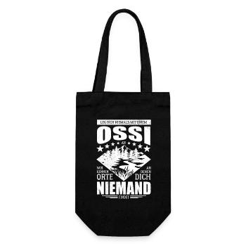 Leg dich niemals mit einem Ossi an - Spruch - Geschenkbeutel für Flaschen - Schwarz - Vorne