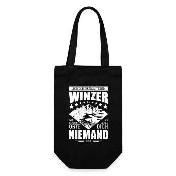 Leg dich niemals mit einem Winzer an - Spruch - Geschenkbeutel für Flaschen - Schwarz - Vorne