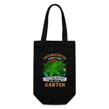 Hanf Unterschätze nie einen alten Mann mit Garten - Geschenkbeutel für Flaschen - Schwarz - Vorne