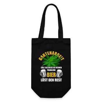 Hanf - Gartenarbeit löst Probleme - Bier Spruch - Geschenkbeutel für Flaschen - Schwarz - Vorne