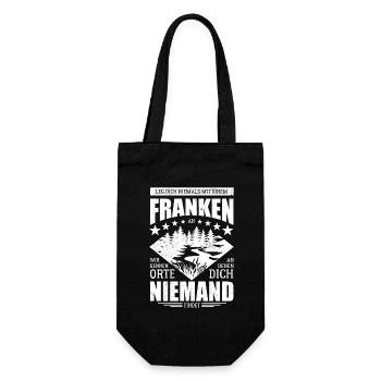 Leg dich nie mit einem Franken an - Spruch - Geschenkbeutel für Flaschen - Schwarz - Vorne