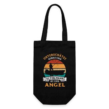 Unterschätze nie einen alten Mann mit Angel - Geschenkbeutel für Flaschen - Schwarz - Vorne