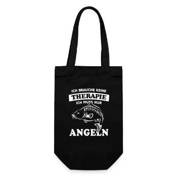 Ich brauche keine Therapie - Angeln - Geschenkbeutel für Flaschen - Schwarz - Vorne