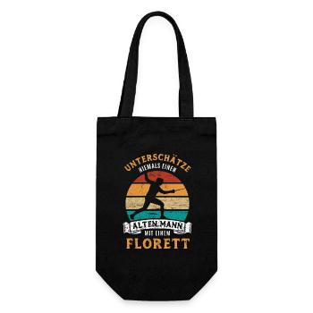 Unterschätze niemals einen alten Mann mit Florett - Geschenkbeutel für Flaschen - Schwarz - Vorne