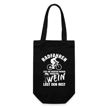 Radfahren löst meine Probleme - Wein Spruch - Geschenkbeutel für Flaschen - Schwarz - Vorne