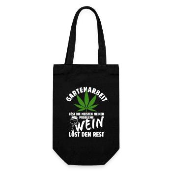 Gartenarbeit löst meine Probleme - Wein Spruch - Geschenkbeutel für Flaschen - Schwarz - Vorne