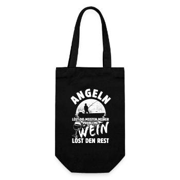 Angeln löst meine Probleme - Wein Spruch - Geschenkbeutel für Flaschen - Schwarz - Vorne