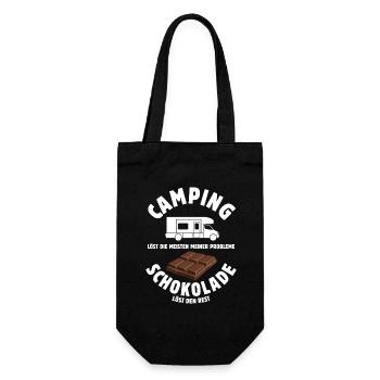 Camping löst meine Probleme - Schoko Spruch - Geschenkbeutel für Flaschen - Schwarz - Vorne