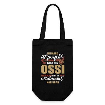 Niemand ist perfekt - Ossi - Spruch - Geschenkbeutel für Flaschen - Schwarz - Vorne