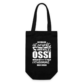 Niemand ist perfekt - Ossi - Spruch - Geschenkbeutel für Flaschen - Schwarz - Vorne