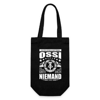 Leg dich nicht mit einem Ossi an, wir kennen Orte - Geschenkbeutel für Flaschen - Schwarz - Vorne