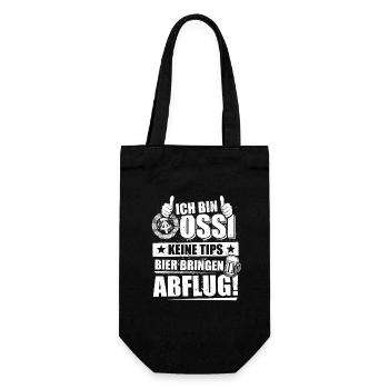 Ich bin Ossi, keine Tips Bier bringen, Abflug - Geschenkbeutel für Flaschen - Schwarz - Vorne