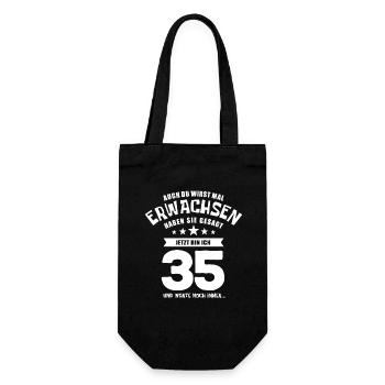Auch du wirst mal erwachsen, 35 Jahre, Geschenk - Geschenkbeutel für Flaschen - Schwarz - Vorne