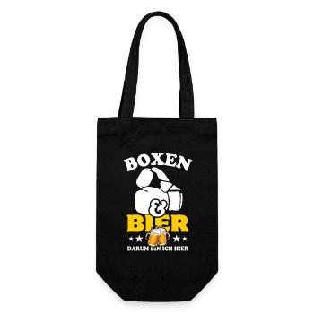 Boxen und Bier, darum bin ich hier - Spruch - Geschenkbeutel für Flaschen - Schwarz - Vorne