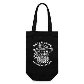 Alter Sack, 60. Geburtstag, Totenkopf, Zigarre - Geschenkbeutel für Flaschen - Schwarz - Vorne