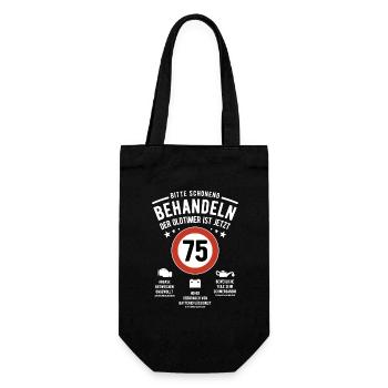 Oldtimer schonend behandeln - 75. Geburtstag - Geschenkbeutel für Flaschen - Schwarz - Vorne