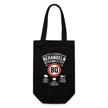 Oldtimer schonend behandeln - 80. Geburtstag - Geschenkbeutel für Flaschen - Schwarz - Vorne