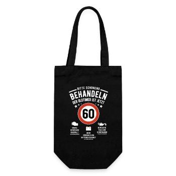 Oldtimer schonend behandeln - 60. Geburtstag - Geschenkbeutel für Flaschen - Schwarz - Vorne
