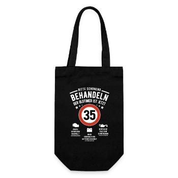 Oldtimer schonend behandeln - 35. Geburtstag - Geschenkbeutel für Flaschen - Schwarz - Vorne