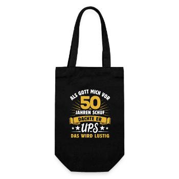 Als Gott mich vor 50 Jahren schuf - Geschenk - Geschenkbeutel für Flaschen - Schwarz - Vorne