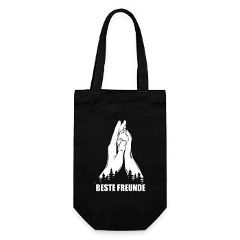 Beste Freunde - Hand + Hundepfote - High Five - Geschenkbeutel für Flaschen - Schwarz - Vorne