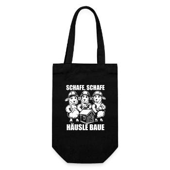 Schafe, Schafe, Häusle baue - Spruch - Geschenkbeutel für Flaschen - Schwarz - Vorne
