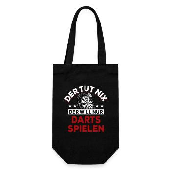 Der tut nix der will nur Darts spielen - Spruch - Geschenkbeutel für Flaschen - Schwarz - Vorne