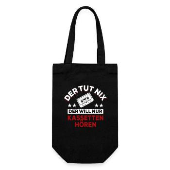 Der tut nix der will nur Kassette hören - Spruch - Geschenkbeutel für Flaschen - Schwarz - Vorne