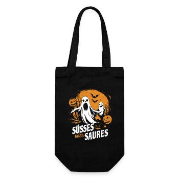 Halloween Kürbis Kostüm - Süßes oder Saures - Geschenkbeutel für Flaschen - Schwarz - Vorne