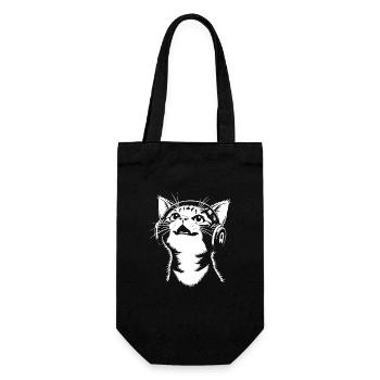 Chat mignon avec des écouteurs - écouter de la musique - Sac à bouteille - noir - Devant