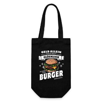 Geld allein macht nicht glücklich aber Burger - Geschenkbeutel für Flaschen - Schwarz - Vorne