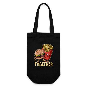 Burger & Pommes - Fast Food - Together - Party - Geschenkbeutel für Flaschen - Schwarz - Vorne