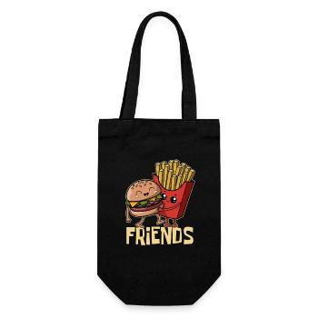 Burger & Pommes - Fast Food - Friends - Party - Geschenkbeutel für Flaschen - Schwarz - Vorne