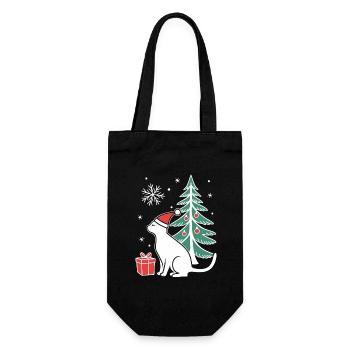 Meowy Christmas - Geschenk mit Katze - Geschenkbeutel für Flaschen - Schwarz - Vorne
