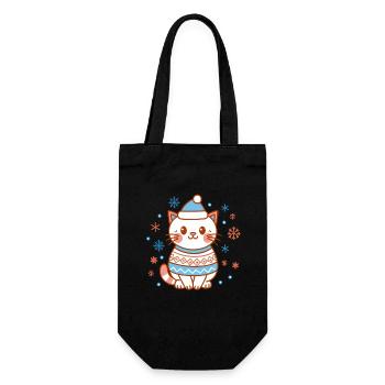 Meowy Christmas - Gift with Kawaii Cat - Gift Bag for Bottles - black - Front