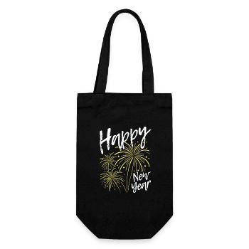 Happy New Year Feuerwerk - Geschenkbeutel für Flaschen - Schwarz - Vorne
