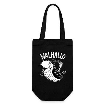 Walhallo - Freundlicher Wal sagt Hallo - Walhalla - Geschenkbeutel für Flaschen - Schwarz - Vorne