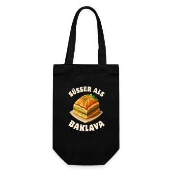 Süßer als Baklava - Süßspeise - Spruch - Geschenkbeutel für Flaschen - Schwarz - Vorne