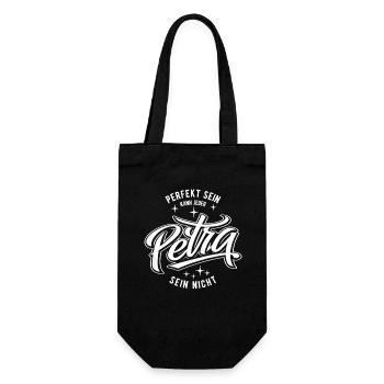 Vornamen Petra - Namenstag - Geschenk - Geschenkbeutel für Flaschen - Schwarz - Vorne