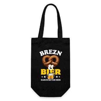 Brezn & Bier - darum bin ich hier - Geschenkbeutel für Flaschen - Schwarz - Vorne