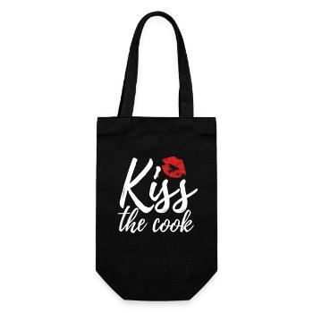 Kiss the cook - kochen - Spruch - Geschenkbeutel für Flaschen - Schwarz - Vorne