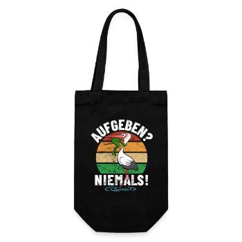 Frosch und Storch - Aufgeben? Niemals! - Spruch - Geschenkbeutel für Flaschen - Schwarz - Vorne