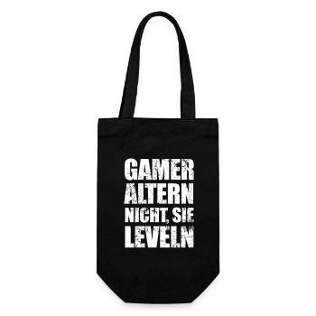 Gamer altern nicht sie leveln - Zocken - Spruch - Geschenkbeutel für Flaschen - Schwarz - Vorne
