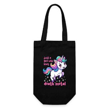 Einhorn - Just a girl who loves death metal - Geschenkbeutel für Flaschen - Schwarz - Vorne