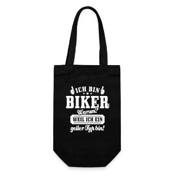 Ich bin Biker weil ich ein geiler Typ bin - Spruch - Geschenkbeutel für Flaschen - Schwarz - Vorne